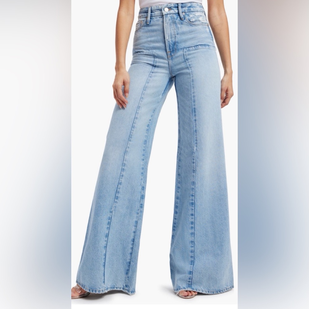 Good American Light Blue High-Rise Wide Leg Jeans